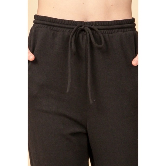 Black High Waist Drawstring Joggers Lounge Athleisure Pants - Picture 4 of 7